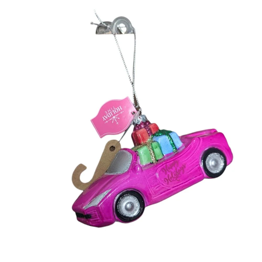 Vibrant Pink Convertible Car Christmas Tree Ornament NWT Gift